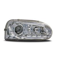 Headlight set, VW Golf 3, 91-97, daytime running light design, xenon-look lense, electric levelling control clear/chrome
