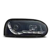 Scheinwerfer, Tagfahrlicht Design, VW Golf 3 Bj. 91-97, Xenon-Optik-Linse, Vorbereitung f�r elek. LWR, Klarglas / schwarz