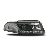 Headlights, DRL design, Audi A4 99-00, xenon-look lense, built-in indicator, levelling control, clear/black