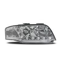 Scheinwerfer, Tagfahrlicht Design, Audi A6 Bj. 01-03, Xenon-Optik-Linse, inklusive Blinker, mit LWR, Klarglas / chrom