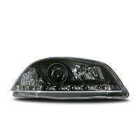 Scheinwerfer, Tagfahrlicht Design, Seat Ibiza Bj. 02-04, Xenon-Optik-Linse, inklusive Blinker, mit LWR, Klarglas / schwarz
