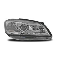 Headlight set, Opel Zafira 99-05, daytime running light design, xenon-look lense, levelling control, built-in indicators, clear/chrome