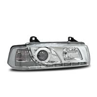 Scheinwerfer, Tagfahrlicht Design, BMW E36 Coupe und Cabrio  Bj. 91-97, Xenon-Optik-Linse, inkl. Blinker, mit LWR,  Klarglas / chrom