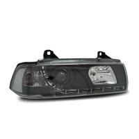 Scheinwerfer, Tagfahrlicht Design, BMW E36 Coupe und Cabrio Bj. 91-97, Xenon-Optik-Linse, inkl. Blinker, mit LWR, Klarglas / schwarz