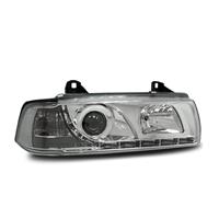 Scheinwerfer, Tagfahrlicht Design, BMW E36 Limousine  Bj. 91-97, Xenon-Optik-Linse, inkl. Blinker, mit LWR, Klarglas / chrom