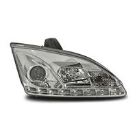 Scheinwerfer, Tagfahrlicht Design, Ford Focus 2 Bj. 05-08, Xenon-Optik-Linse, inkl. Blinker, mit LWR  Klarglas / chrom