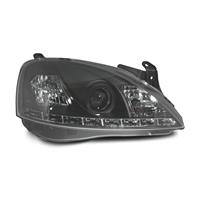 Headlights, DRL design, Opel Corsa C 01-05, xenon-look lense, built-in indicator, levelling control, clear/black