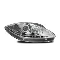 Scheinwerfer, Tagfahrlicht Design, Seat Leon Bj. 05-, Xenon-Optik-Linse, inkl. Blinker, Vorbereitung f�r elek. LWR, Klarglas / chrom