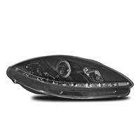 Scheinwerfer, Tagfahrlicht Design, Seat Leon Bj. 05-, Xenon-Optik-Linse, inkl. Blinker, Vorbereitung f�r elek. LWR, Klarglas / schwarz