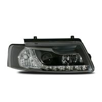 Scheinwerfer, Tagfahrlicht Design, VW Passat Bj. 97-00, Xenon-Optik-Linse, inkl. Blinker, mit Vorbereitung f�r elek. LWR, Klarglas / schwarz