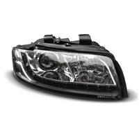 Phares avant, Audi A4 01-04, design feux diurnes, aspect x�non, clignotant et correcteur de port�e lumineuse int�gr�s, verre lisse/fond noir