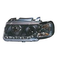 Scheinwerfer, Tagfahrlicht Design, VW Polo Bj. 10.94-09.99, Xenon-Optik-Linse, inkl. Blinker, Klarglas / schwarz