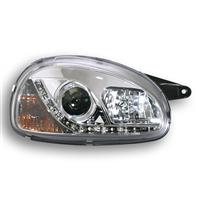 Opel Corsa B Scheinwerfer 1 Satz (rechts/links), Bj. 94-00, Tagfahrlicht Design, Klarglas/Chrom,Xenon-Optik-Linse,  inklusive Blinker, mit LWR