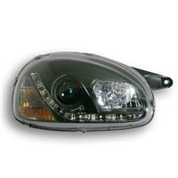 Opel Corsa B Scheinwerfer 1 Satz (rechts/links), Bj. 94-00, Tagfahrlicht Design, Klarglas/Schwarz, Xenon-Optik-Linse,  inklusive  Blinker, mit LWR