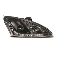 Scheinwerfer, Tagfahrlicht Design, Ford Focus Bj. 01-04, Xenon-Optik-Linse, inkl. Blinker, mit LWR, Klarglas /chrom