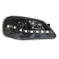 Scheinwerfer, Tagfahrlicht Design, VW Polo 9N3  Bj.05-09, Xenon-Optik-Linse, Klarglas/schwarz, inkl. Blinker, LWR inkl. Motor (ersetzt Valeo Scheinwerfer)