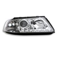 Scheinwerfer, Tagfahrlicht Design, Passat (3BG) Bj. 00-04, Xenon-Optik-Linse, inkl. Blinker, mit LWR, Klarglas/chrom