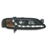 Scheinwerfer, Tagfahrlicht Design, Opel Vectra Bj. 99-02, Xenon-Optik-Linse, inkl. Blinker, mit LWR, Klarglas/schwarz