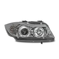 Scheinwerfer, AE-Design,  BMW E90 Lim. Bj. 05-08 / E91 Touring  Bj. 05-08, 2 Standlichtringe, elektr. LWR, Klarglas/chrom