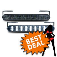 Daytime running lights & position lights, 12V & 24V, 18 LEDs with dim function, sloped, clear/black, with test function