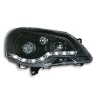 Scheinwerfer, Tagfahrlicht Design, VW Polo Bj. 05-09, Xenon-Optik-Linse, inkl. Blinker, LWR inkl. Motor, Klarglas/schwarz