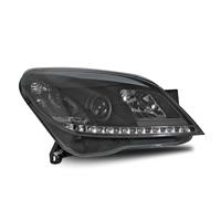 Scheinwerfer, Tagfahrlicht Design, Opel Astra H Bj. 04-08, Xenon-Optik-Linse, inkl. Blinker, LWR inkl. Motor, Klarglas/schwarz