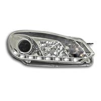 Scheinwerfer, inegriertes Tagfahrlicht  R87 Zulassung, VW Golf 6 Bj. 08-, Xenon-Optik-Linse, inkl. Blinker, LWR mit Motor, Klarglas/chrom