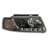 Phares avant, feux diurnes homologu�s R87 int�gr�s, VW Passat 97-00, aspect x�non, clignotant int�gr�, correcteur de port�e lumineuse avec moteur, face lisse/fond noir