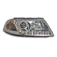 Phares avant, feux diurnes homologu�s R87 int�gr�s, VW Passat 01-04, aspect x�non, clignotant int�gr�, correcteur de port�e lumineuse avec moteur, face lisse/fond chrome