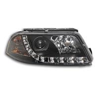 Phares avant, feux diurnes homologu�s R87 int�gr�s, VW Passat 01-04, aspect x�non, clignotant int�gr�, correcteur de port�e lumineuse avec moteur, face lisse/fond noir