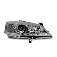 Scheinwerfer, integriertes Tagfahrlicht R87 Zulassung, Astra G 98-04,  Xenon-Optik-Linse, inkl. Blinker, LWR mit Motor, Klarglas/chrom