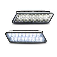Daytime running lights & position light, 18 LED x 2, 12V & 24V, sloped, clear/chrome, dim function, R87/R7 approved, E-marked, 100x25x35mm
