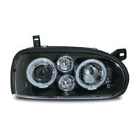 Scheinwerfer mit CCFL Standlichtringen, VW Golf 3 Bj. 92-97, Xenon Optik Linse, LWR, Klarglas / schwarz