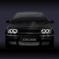 Scheinwerfer mit 2 CCFL Standlichtringen, VW Golf 3 Bj. 92-97, Xenon-Optik-Linse, mit LWR, Klarglas/Chrom