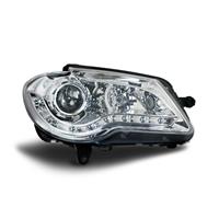Phares avant, design feux diurnes, VW Touran 06-10, aspect x�non, clignotant int�gr�, correcteur de port�e lumineuse, face lisse/fond chrome