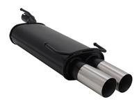 Silencieux en acier, Opel Astra F/ Kadett E Flie�heck 1,2-1,4/ 1,6/ 1,7 Diesel/ 1,8/ 2,0 convient uniquement jusqu'� 85 kW, 2 x 76 mm design RL, homologu�