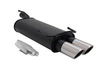 Silencieux en acier, Opel Astra F/ Kadett E Flie�heck 1,2-1,4/ 1,6/ 1,7 Diesel/ 1,8/ 2,0 convient uniquement jusqu'� 85 kW, 2 x 76 mm design SR, homologu�
