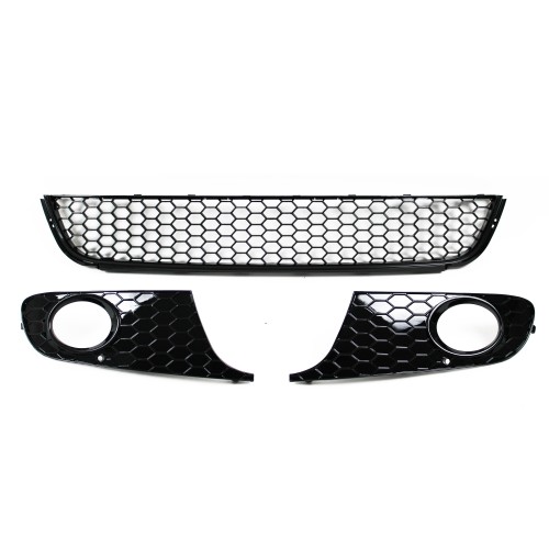 Front bumper mesh, VW Golf 6 (from 08), black honeycomb mesh glossy black incl. foglight covers suitable for VW Golf 6, ab Bj. 08