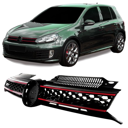 Golf 6 Kühlergrill, Sportgrill, mit Aussparung für das Emblem im Waben-Design passend für VW Golf 6 , 2008 - 2012