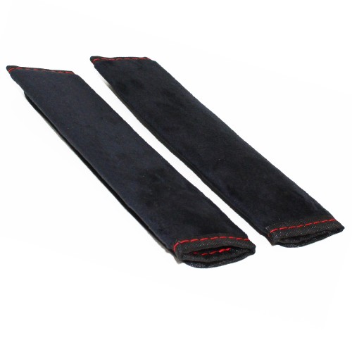 Car Belt pads black, red seam, 2pcs,