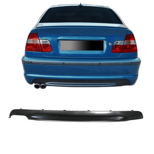 Heckdiffusor Heckschürzeneinsatz, schwarz matt passend für E46 geeignet für Doppelrohr links passend für BMW 3er E46, Bj.: 1998-2007 Limo Coupe Touring Cabrio