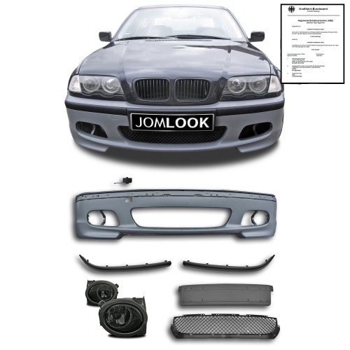 Stoßstange mit ABE inkl Nebelscheinwerfer smoke passend für BMW E46 Limo Touring nicht passend bei M3 Modellen oder  M Paketen ab Werk passend für E46 Limo Touring nicht passend bei M3 Modellen