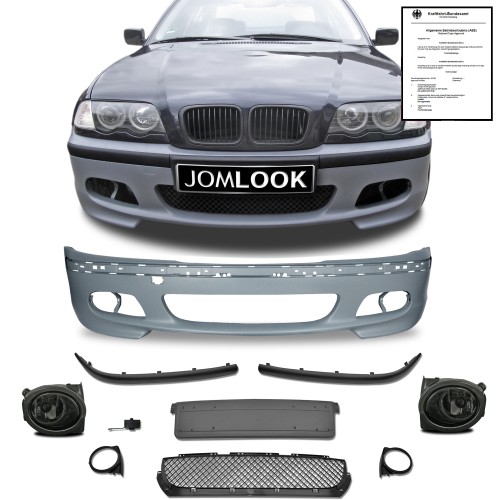 Stoßstange mit ABE inkl Nebelscheinwerfer smoke passend für BMW E46 Limo Touring nicht passend bei M3 Modellen oder  M Paketen ab Werk passend für E46 Limo Touring nicht passend bei M3 Modellen