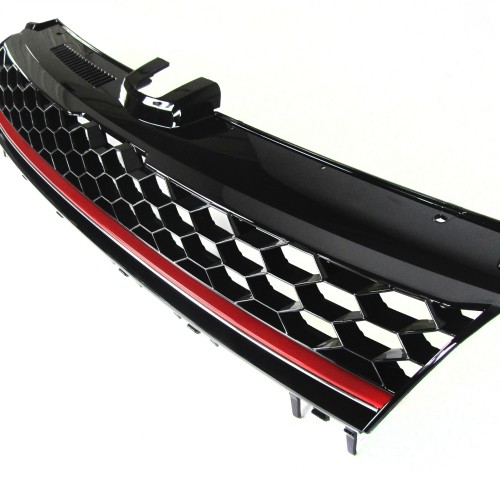 Front Grill badgeless, black honey-comb mesh with red stripe suitable for VW Golf 7 year 08.2012-