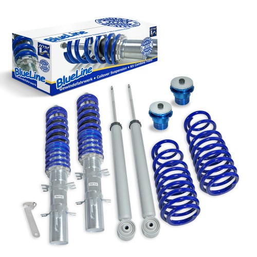 Coilover Kit for VW Golf 4/ Bora + Variant (1J) 97- BlueLine - German Quality suitable for VW Golf 4, Golf 4 Bora and Variant (1J) year 1997 - 2006, except vehicles with four-wheel drive