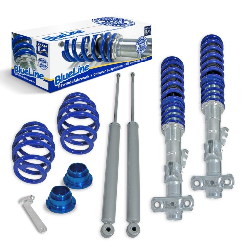 Kit Suspension Combiné Fileté Blueline Réglable en Hauteur - Amortisseurs  et Ressorts Avant et Arrière approprié pour Audi S4 B9 berline 2016-, corps  d'amortisseur avant Ø 48,6/ 53 mm, pas compatible avec