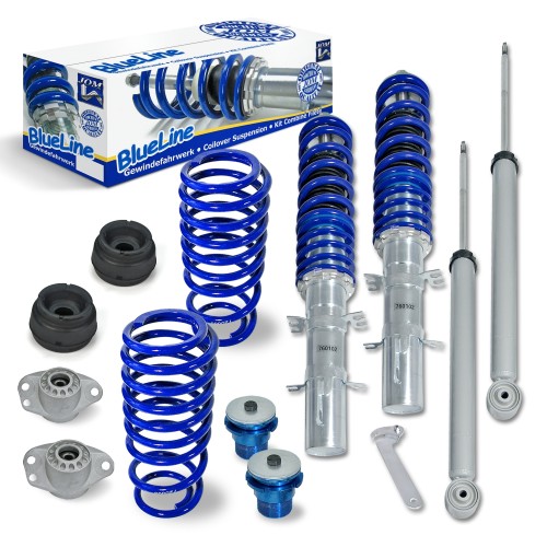 Suspension combiné fileté BlueLine Réglables - Amortisseurs filetés - Tuning Kit Complet - Qualité Allemande approprié pour Compatible av. A3 (8L), Tuning Kit Complet - Qualité Allemande , Incl. coupelles