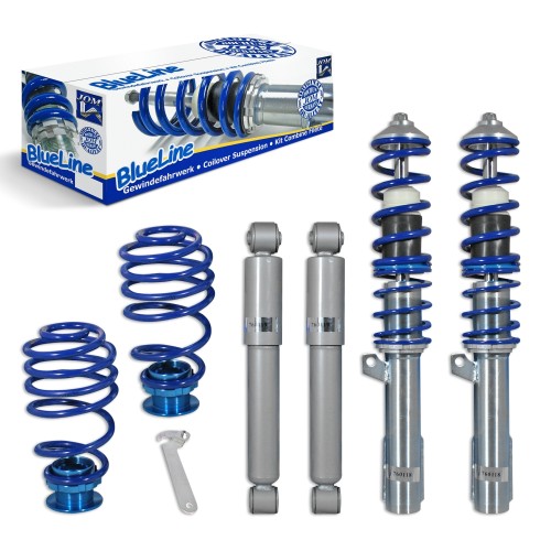 Suspension combiné fileté BlueLine Réglables - Amortisseurs filetés - Tuning Kit Complet - Qualité Allemande approprié pour Compatible av. Astra G Incl. Caravan, Sans OPC/ GSi/ 2.0 Turbo, 98-04, Tuning Kit Complet - Qualité Allemande