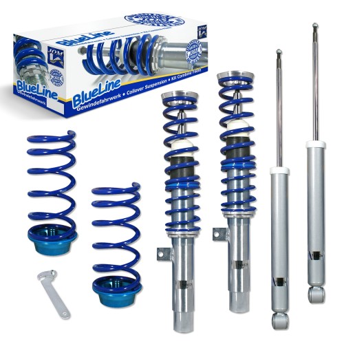 Suspension combiné fileté BlueLine Réglables - Amortisseurs filetés - Tuning Kit Complet - Qualité Allemande approprié pour Ford Focus 1 1.4/1.6/1.8/2.0/1.8TD,TDdi,TDCi Sans 2.0 RS/ Turnier 10.98-04, Tuning Kit Complet - Qualité Allemande