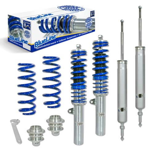 Suspension combiné fileté BlueLine Réglables - Amortisseurs filetés - Tuning Kit Complet - Qualité Allemande approprié pour Compatible av. 1er (E81/ E87/ E82/ E88), 04-11, Tuning Kit Complet - Qualité Allemande